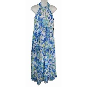 Nicole Miller NY Dress Floral Blue Green Midi